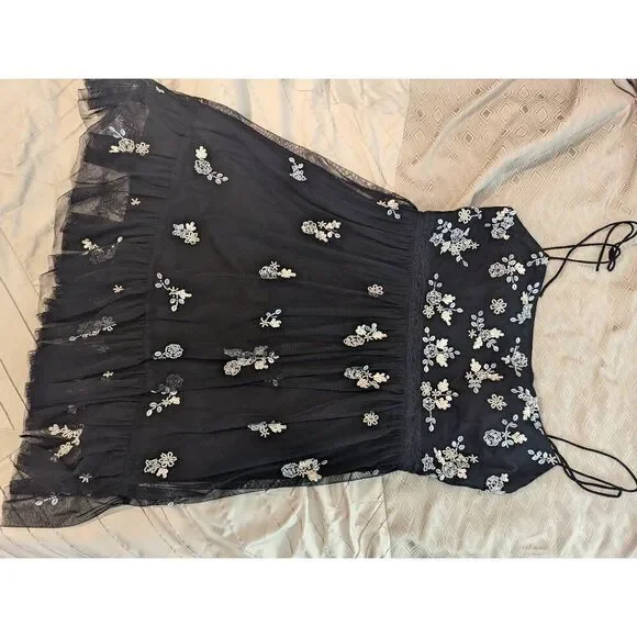 Adrianna Papell Women’s 14 Black Floral Spaghetti Strap Mini Dress - Picture 4 of 8